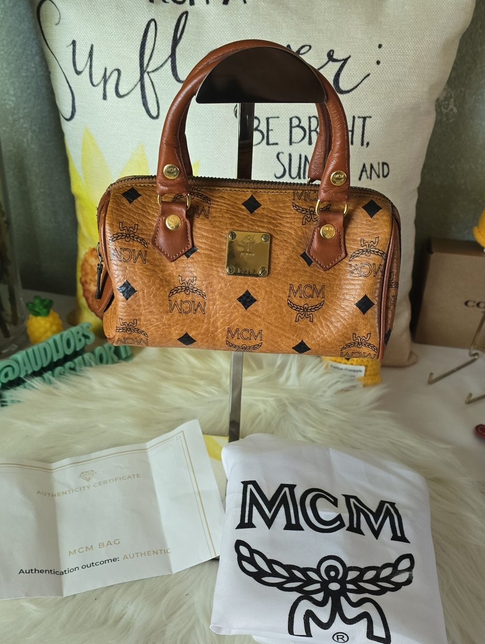MCM Cognac Visetos Mini Satchel with Dust Bag And  Cert Of Authenticity